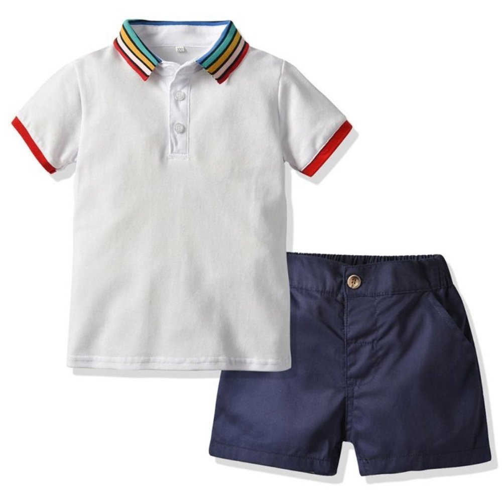 BOY RAINBOW COLOR COLLAR POLO T-SHIRT WITH SHORTS